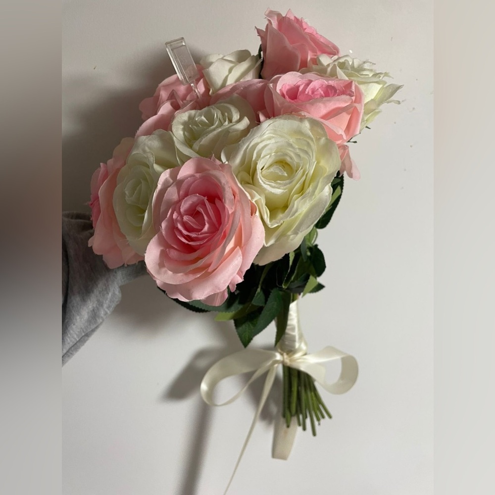 Pink and White Artificial Rose Bouquet - Picture 2 of 3